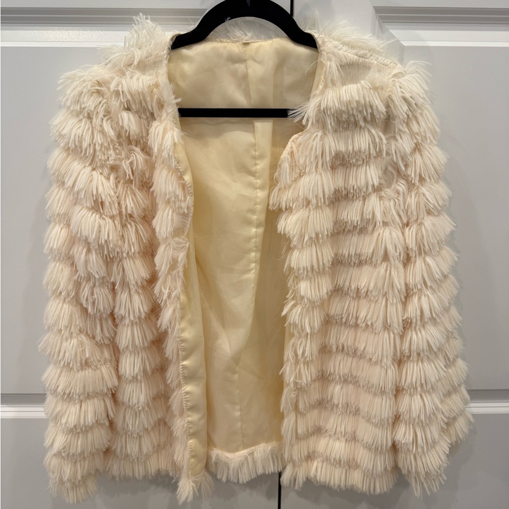 Elegant Cream Fringe Women's Jacket